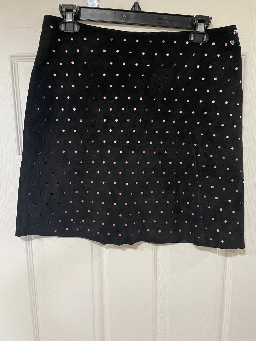 Black Mini Skirt with Pink Eyelet Detail